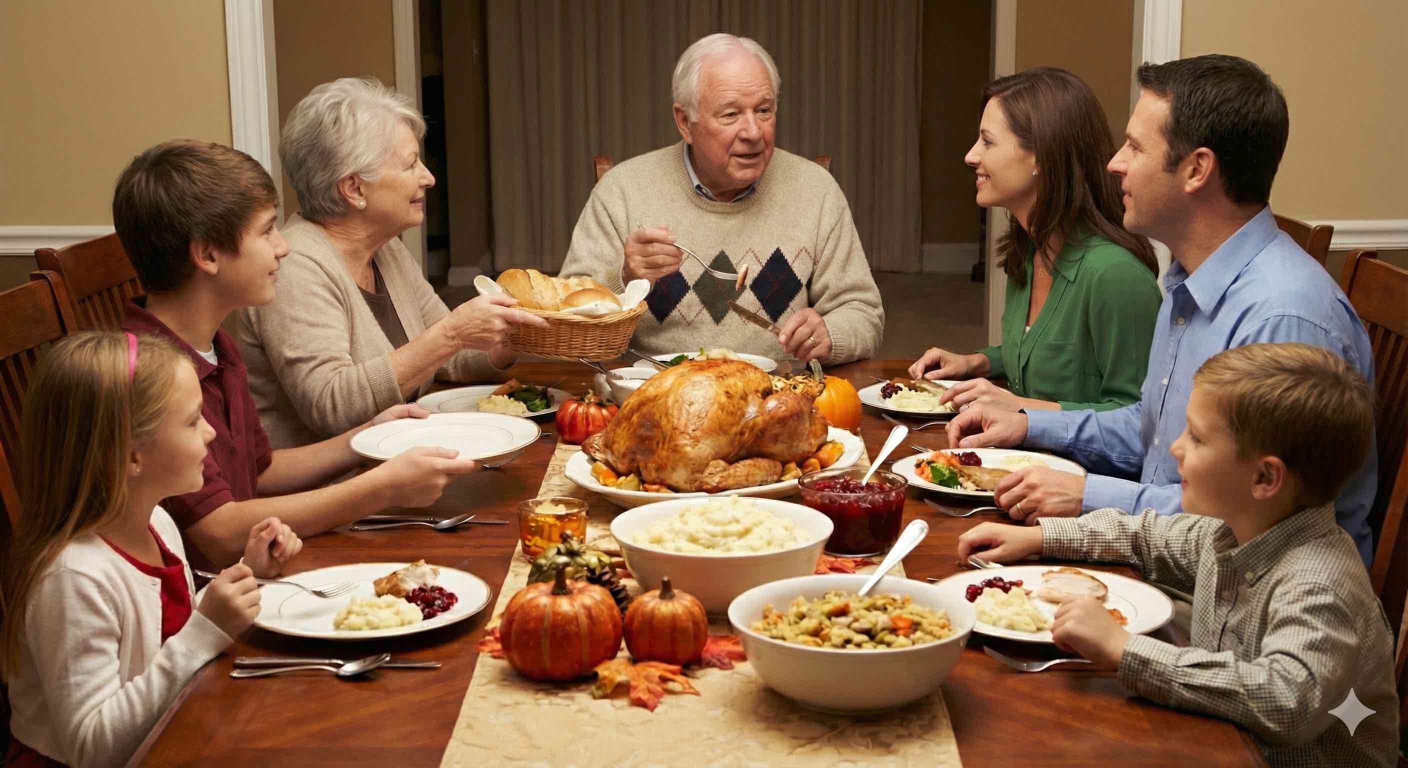 A family gathered together sharing a meal and connection